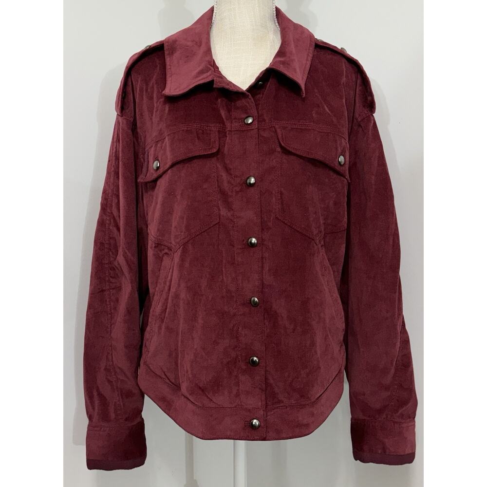 Free People Maroon Burgundy Luxe Velvet Trucker Jacket Oversized Size Large L